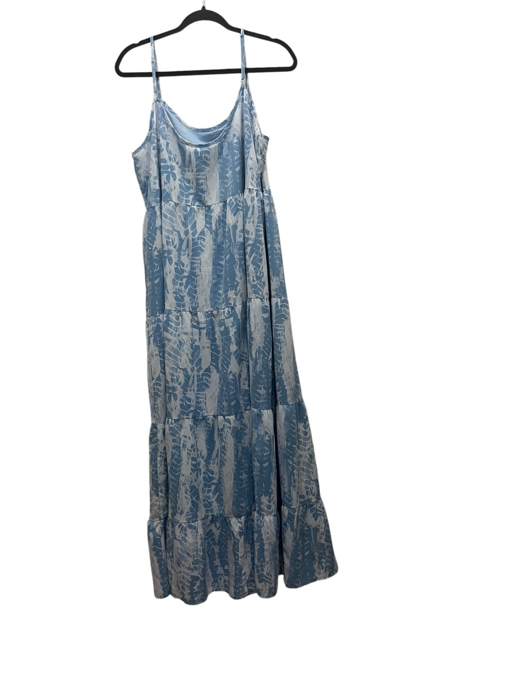 Women’s Light Blue Printed Maxi Dress with Spaghetti Straps Sz L